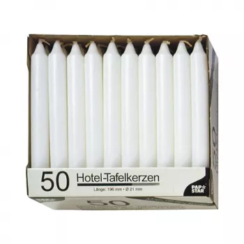 PAPSTAR pöytäkynttilä valkoinen 196 mm korkeus 22 mm halkaisija, 100 kpl, parafiini, 7 h paloaika
