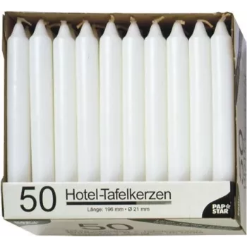PAPSTAR pöytäkynttilä valkoinen 196 mm korkeus 22 mm halkaisija, 100 kpl, parafiini, 7 h paloaika