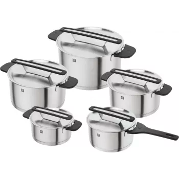 ZWILLING MORE 5-osainen ruostumattomasta teräksestä valmistettu keittoastiasarja lasikansilla, induktiokelpoinen