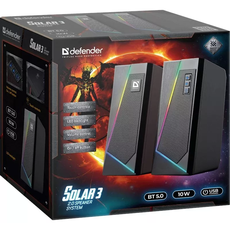 Defender Solar 3 2.0 Bluetooth-kaiutin, 10W, LED, USB, musta