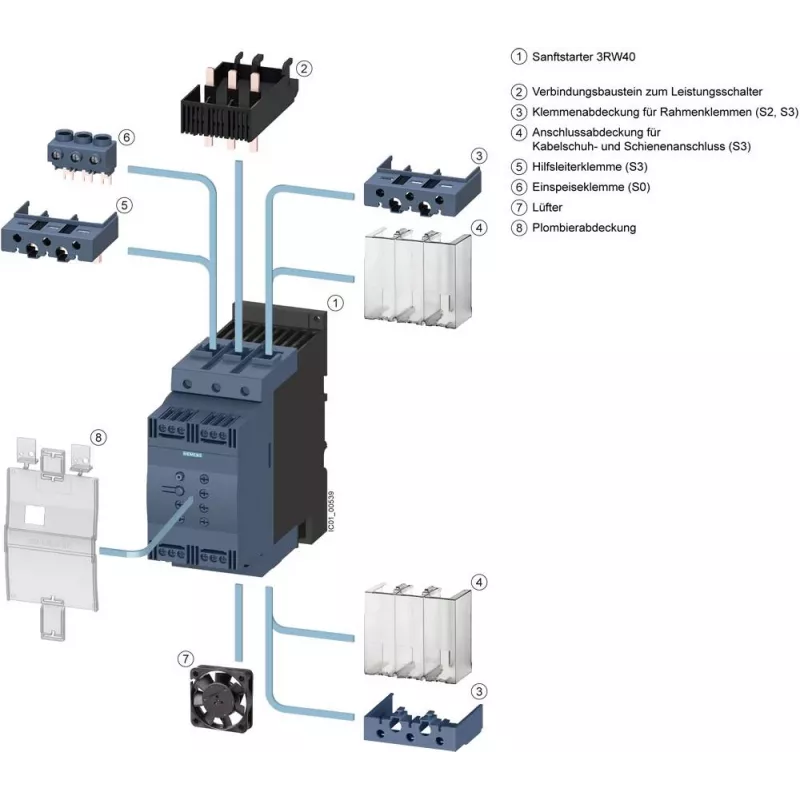 SIEMENS Sirius pehmeäkäynnistin 30 kW 400 V 24 V AC/DC 3RW4037-1 (3RW40371BB04)