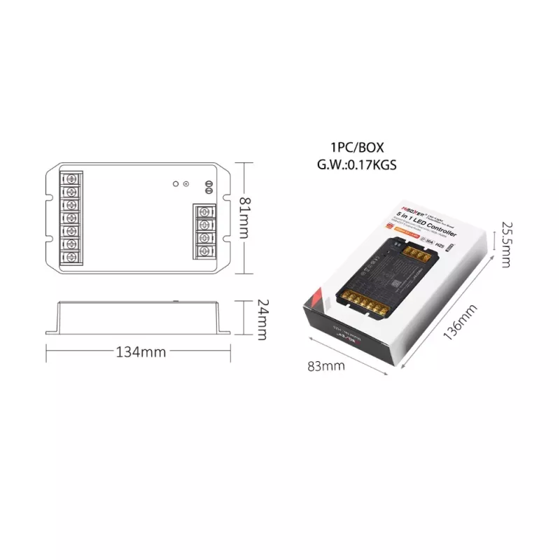 Synergy 21 LED-ohjain HC-sarja 5-in-1 DC12-48V Zigbee 3.0+ 2.4G HP 30A MiLight/Miboxer (HZ5)
