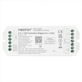Miboxer PZ2 Zigbee 3.0+ 2.4G LED-ohjain, 2-in-1 CCT/himmennin, DC 12-48V, 20A