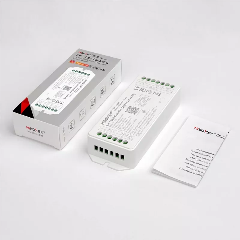 Miboxer PZ2 Zigbee 3.0+ 2.4G LED-ohjain, 2-in-1 CCT/himmennin, DC 12-48V, 20A