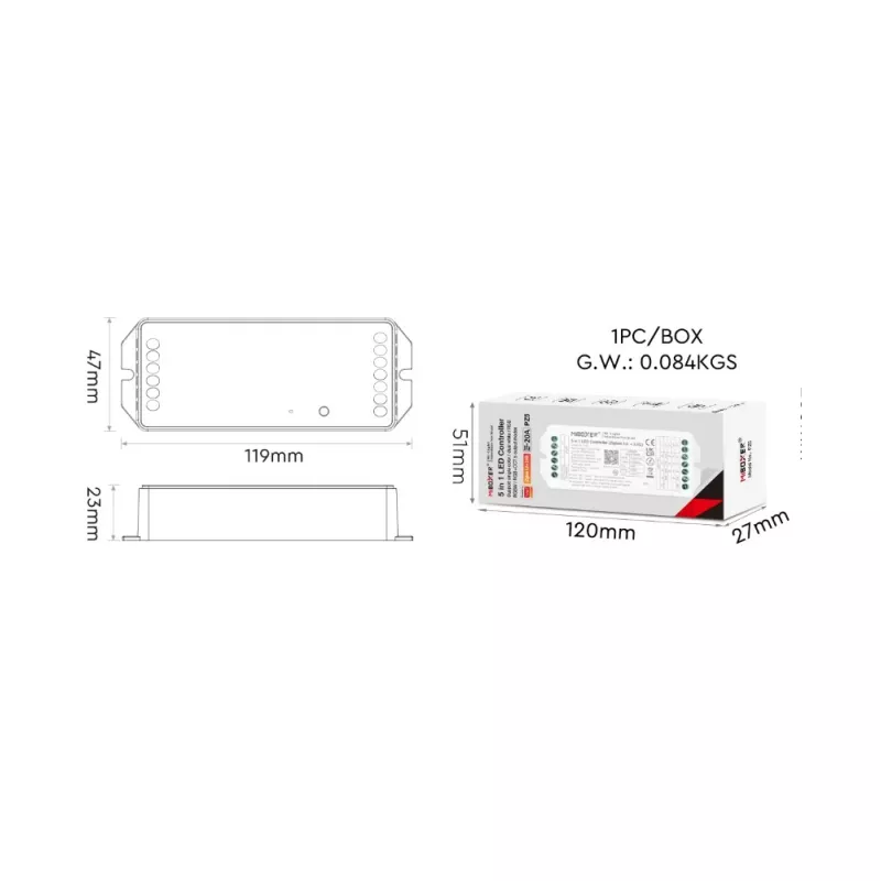 Miboxer PZ2 Zigbee 3.0+ 2.4G LED-ohjain, 2-in-1 CCT/himmennin, DC 12-48V, 20A