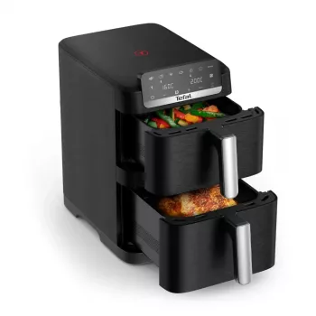 TEFAL kaksoiskori-kiertoilmafriteerauskeitin EY7528E0 Easy Fry Crispy Stack, 2700 W, 6 L + 4 L, musta