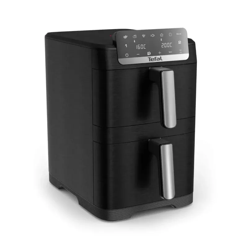 TEFAL kaksoiskori-kiertoilmafriteerauskeitin EY7528E0 Easy Fry Crispy Stack, 2700 W, 6 L + 4 L, musta