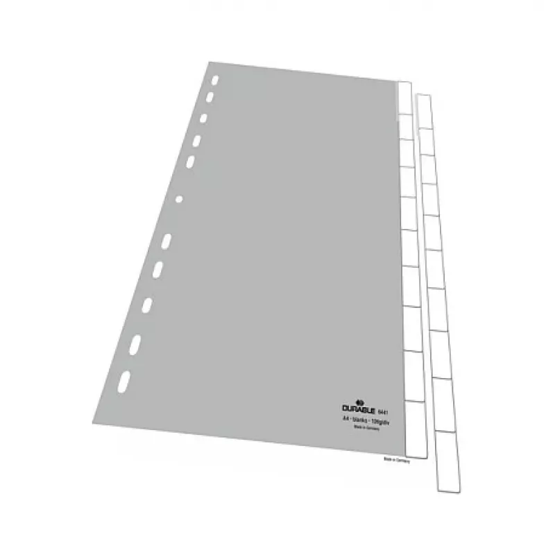 DURABLE 644110 blankorekisteri, polypropeeni, 10 rekisterikielekettä, harmaa, A4