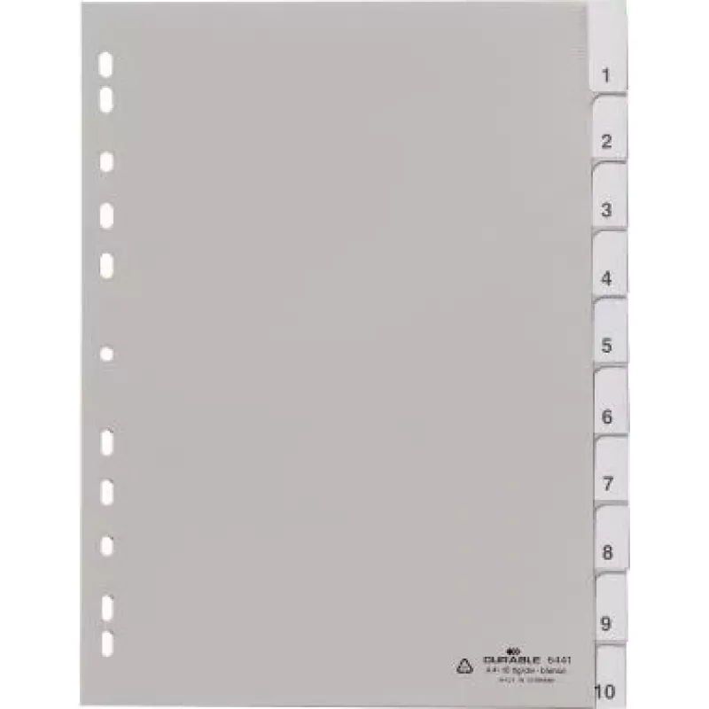 DURABLE 644110 blankorekisteri, polypropeeni, 10 rekisterikielekettä, harmaa, A4