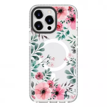Evelatus Apple iPhone 15 Pro Max PC+TPU kuori MagSafe-yhteensopiva - läpinäkyvä kukkakuvio