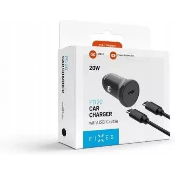 FIXED USB-C-autolaturi 20W USB-C - USB-C -kaapelilla - musta FIXCC20N-CC-BK