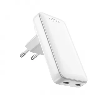 Fixed Slim Traveller 2xUSB-C -matkalaturi maailmanadaptereilla, GaN, 45W – valkoinen