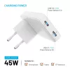 Fixed Slim Traveller 2xUSB-C -matkalaturi maailmanadaptereilla, GaN, 45W – valkoinen