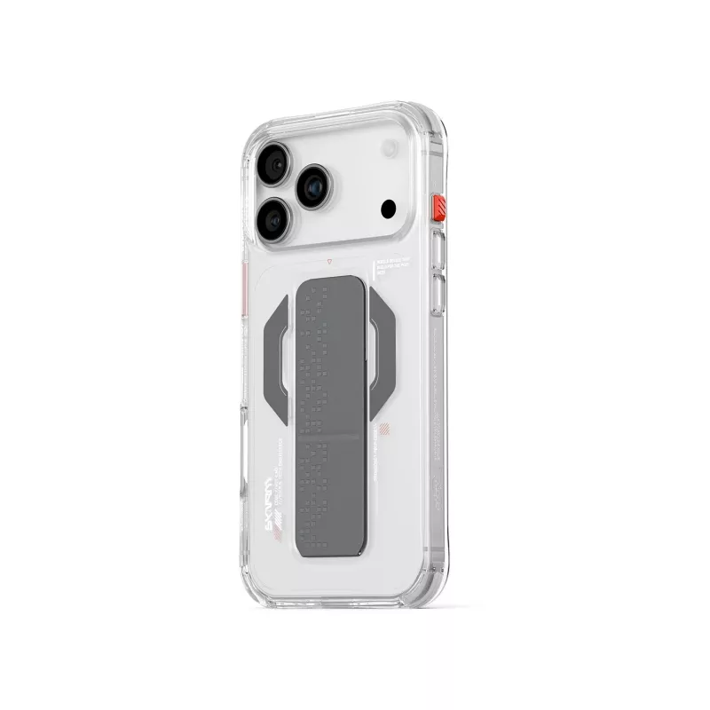 Skinarma Haxa magneettilataus + Grip Stand -läpinäkyvä kotelo iPhone 17 Pro