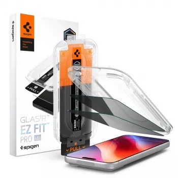 Spigen Glas.tR EZ Fit Pro HD Anti-Spy karkaistusta lasista valmistettu näytönsuojakalvo iPhone 18 Pro (2 kpl:n pakkaus)
