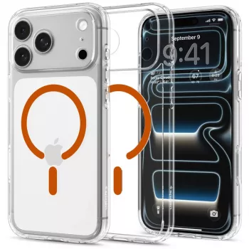 Spigen Ultra Hybrid MagSafe -kotelo iPhone 17 Pro / 18 Pro - läpinäkyvä/oranssi