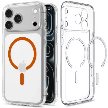 Spigen Ultra Hybrid MagSafe -kotelo iPhone 17 Pro / 18 Pro - läpinäkyvä/oranssi