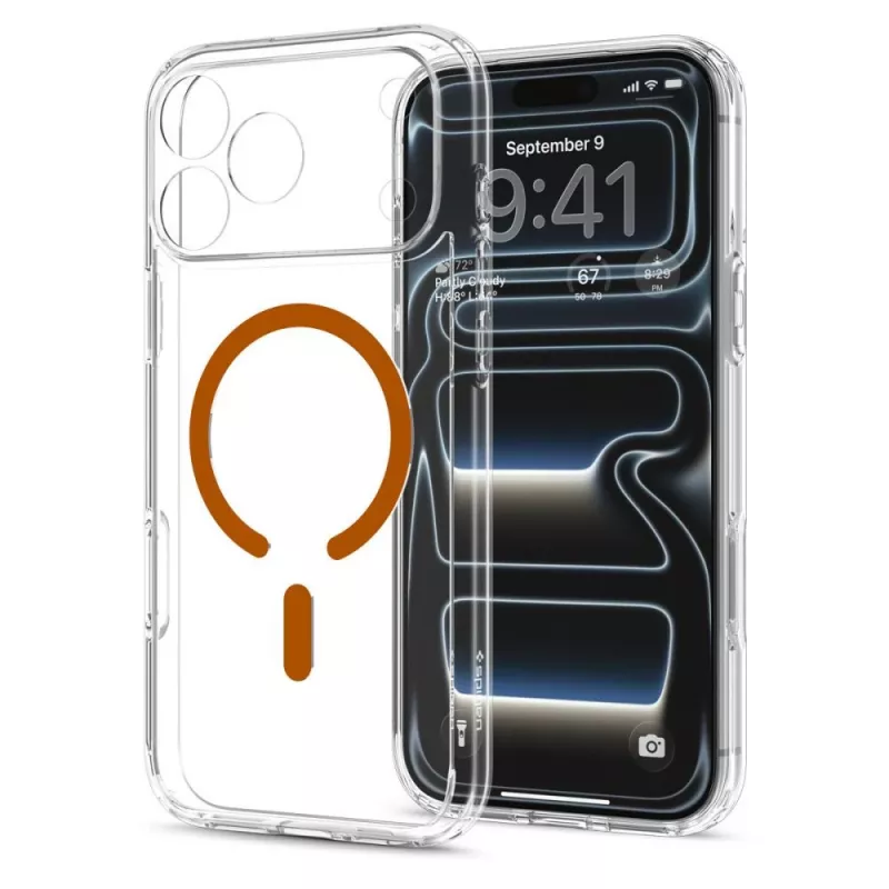 Spigen Ultra Hybrid MagSafe -kotelo iPhone 17 Pro / 18 Pro - läpinäkyvä/oranssi