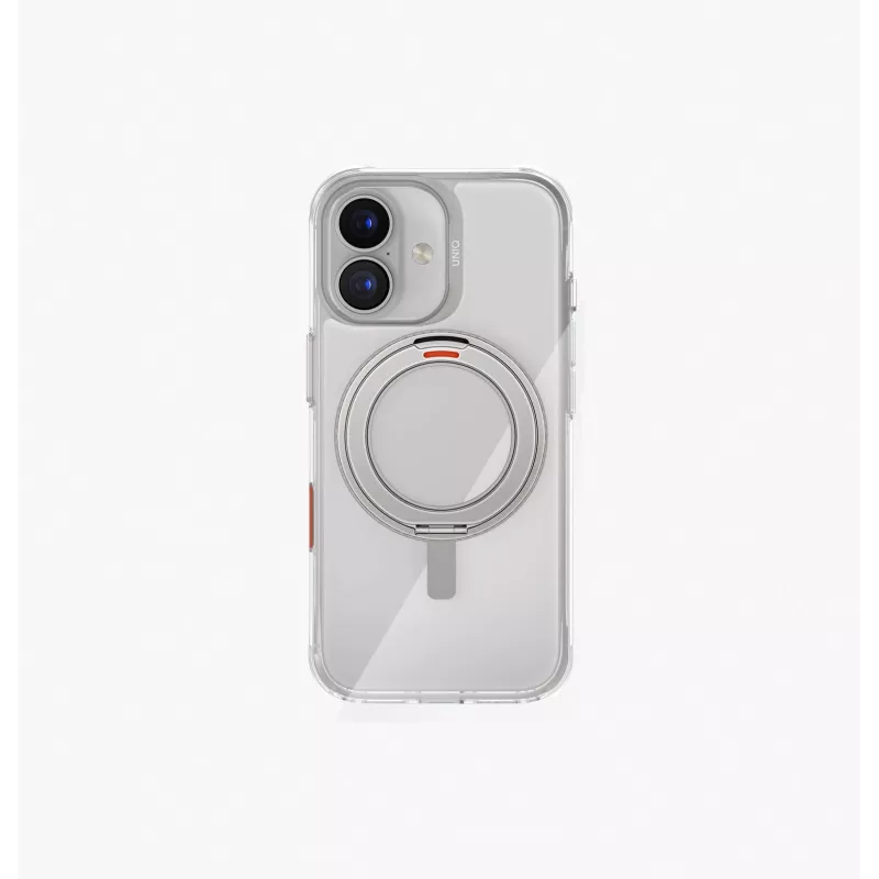 UNIQ Swivix -kotelo iPhone 17:lle 360° käännettävällä jalustalla, läpinäkyvä