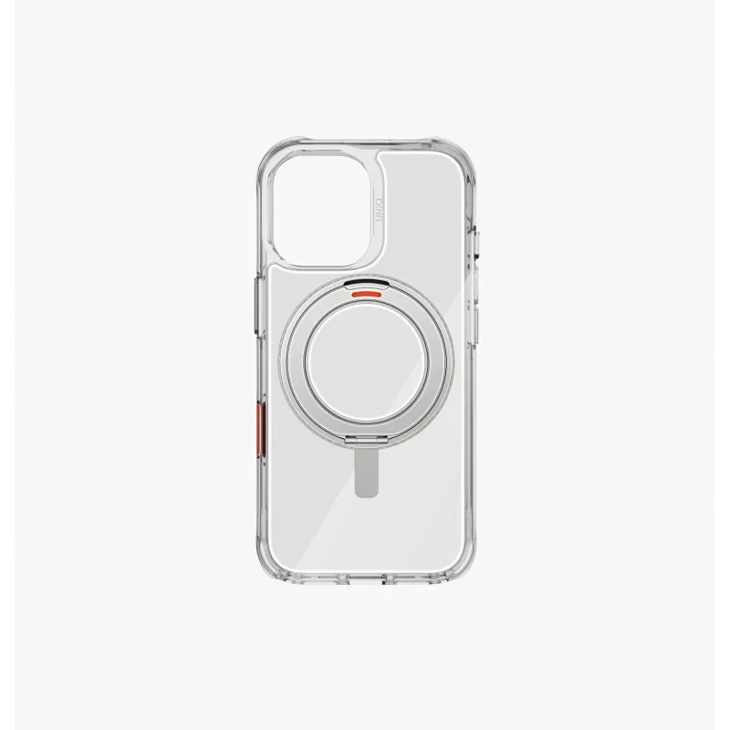 UNIQ Swivix -kotelo iPhone 17:lle 360° käännettävällä jalustalla, läpinäkyvä