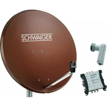 SCHWAIGER SAT-järjestelmä 80 cm 6 käyttäjää Quattro LNB (ilman kytkintä) tiilenpunainen ja 5/6-monikytkin