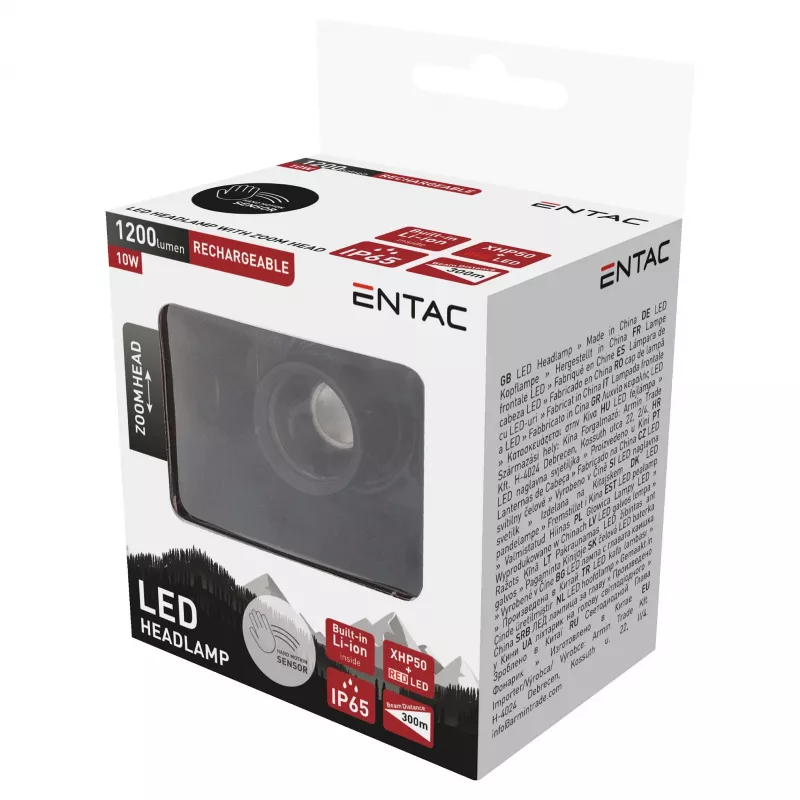 ENTAC EHL-ZH-10W-R Zoom otsalamppu ladattavalla akulla 10W liiketunnistin