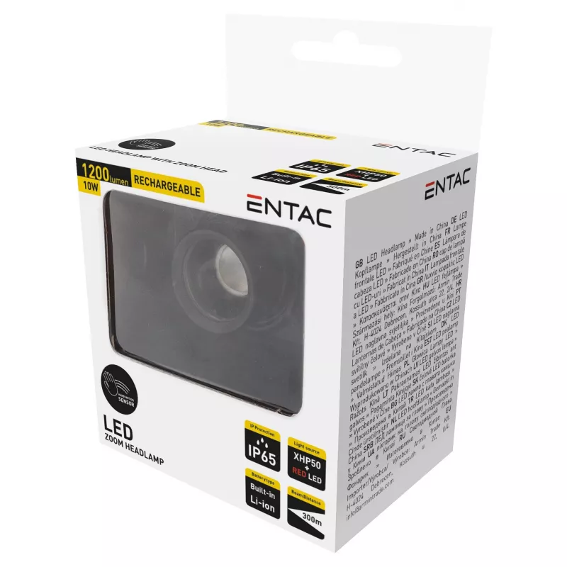 ENTAC EHL-ZH-10W-R Zoom otsalamppu ladattavalla akulla 10W liiketunnistin