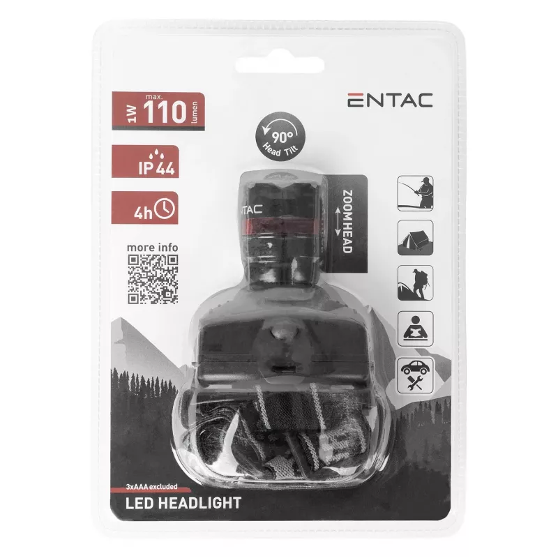 ENTAC EHL-ZOOM-1W-PL Zoom 1W LED-otsalamppu, musta