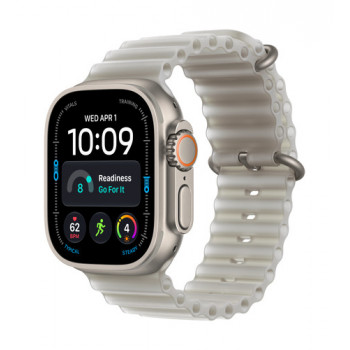 Apple Watch Ultra 4 GPS + Cellular 49 mm luonnon titaanikuori läpikuultavalla harmaalla Ocean-rannekkeella