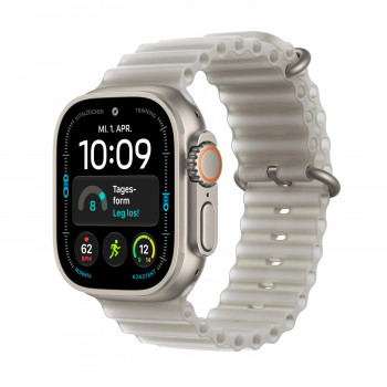 Apple Watch Ultra 4 GPS + Cellular 49 mm luonnon titaanikuori läpikuultavalla harmaalla Ocean-rannekkeella