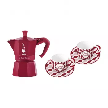 Bialetti Candyland Moka Express 3TZ -käsikahvinkeitinsarja, 150 ml, punainen + 2 kuppia