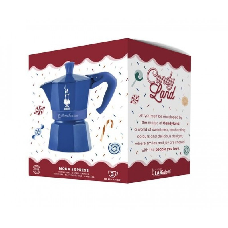 Bialetti Candyland Moka Express 3TZ -käsikahvinkeitin, 150 ml, sininen