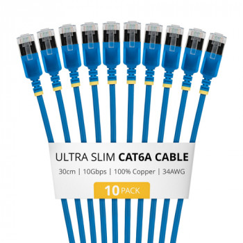 StarTech.com Slim Cat6a U/FTP -verkkokaapeli RJ45, 0,3 m, sininen, 10 kpl:n pakkaus