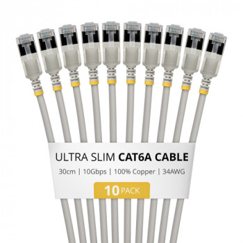 StarTech.com Slim Cat6a U/FTP -verkkokaapeli RJ45, 0,3 m, harmaa, 10 kpl:n pakkaus