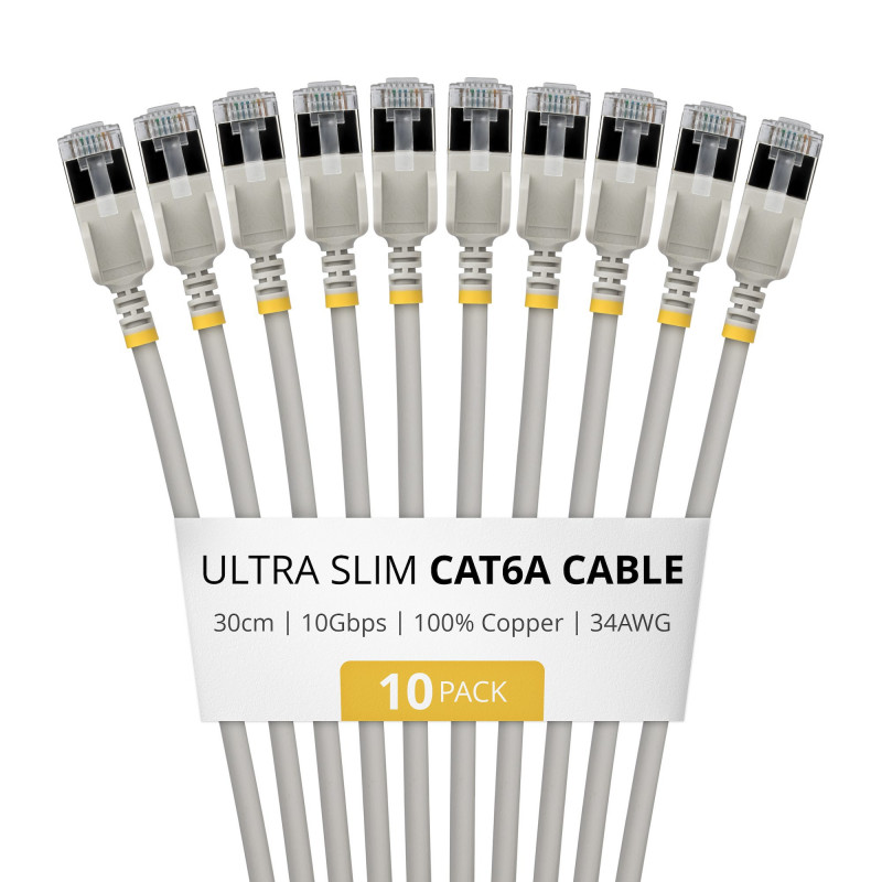 StarTech.com Slim Cat6a U/FTP -verkkokaapeli RJ45, 0,3 m, harmaa, 10 kpl:n pakkaus