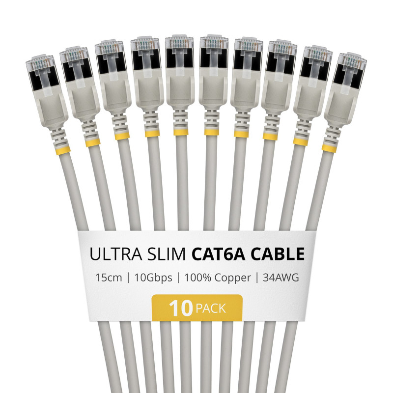 StarTech.com Slim Cat6a U/FTP -verkkokaapeli RJ45, 0,15 m, harmaa, 10 kpl:n pakkaus