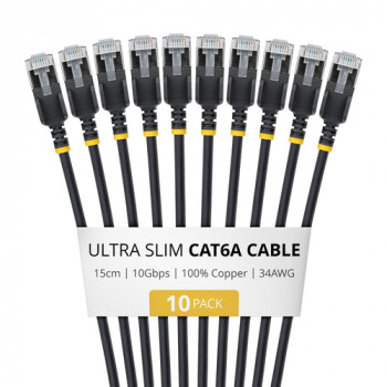 StarTech.com Slim Cat6a U/FTP -verkkokaapeli RJ45, 0,15 m, musta, 10 kpl:n pakkaus