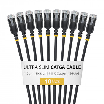 StarTech.com Slim Cat6a U/FTP -verkkokaapeli RJ45, 0,15 m, musta, 10 kpl:n pakkaus
