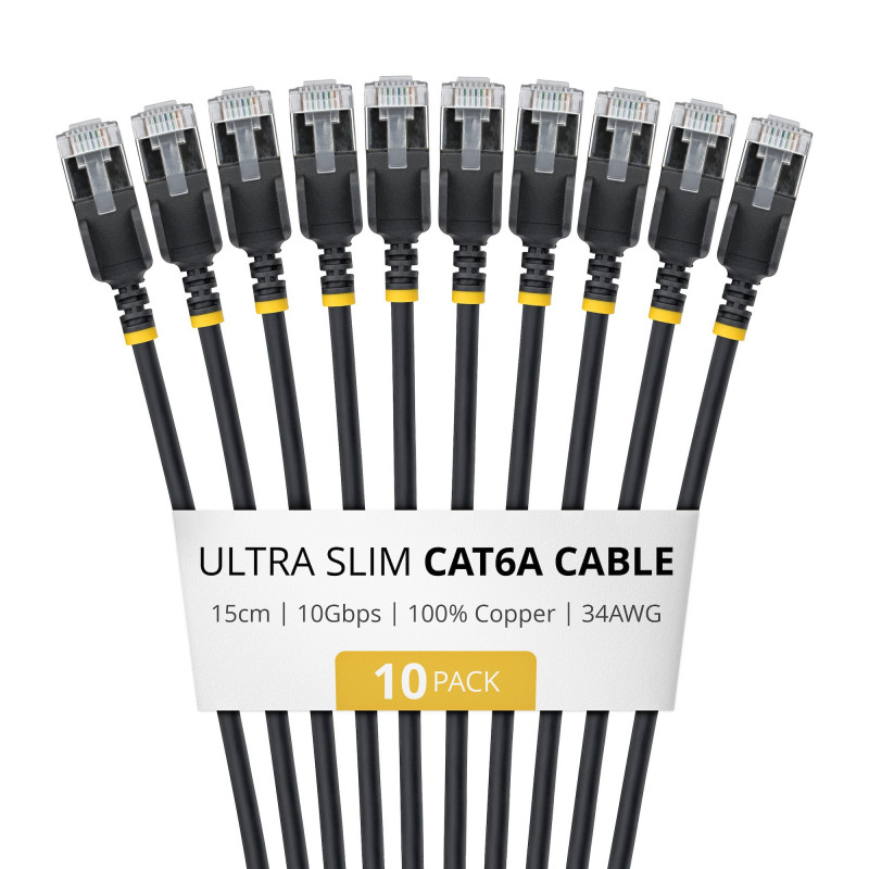 StarTech.com Slim Cat6a U/FTP -verkkokaapeli RJ45, 0,15 m, musta, 10 kpl:n pakkaus