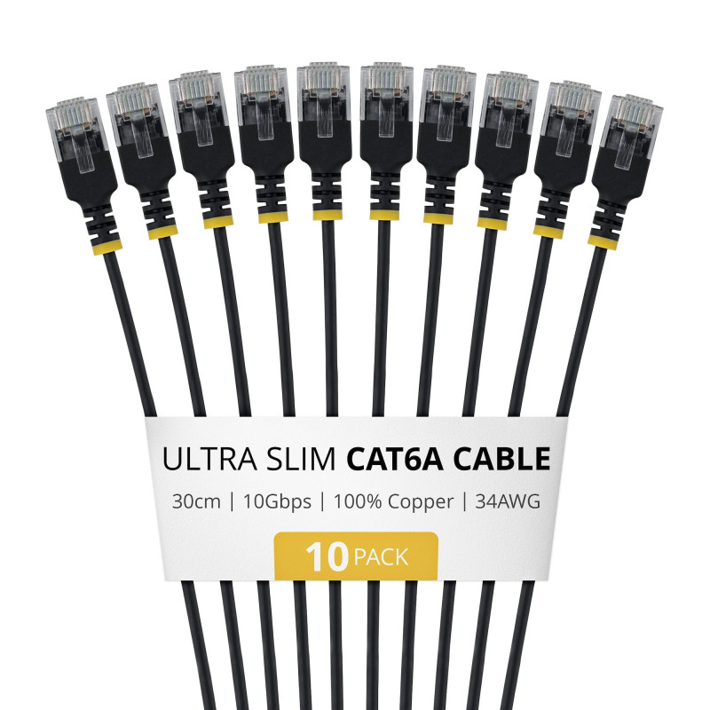 StarTech.com Slim Cat6a U/UTP -verkkokaapeli RJ45, 0,3 m, musta, 10 kpl:n pakkaus