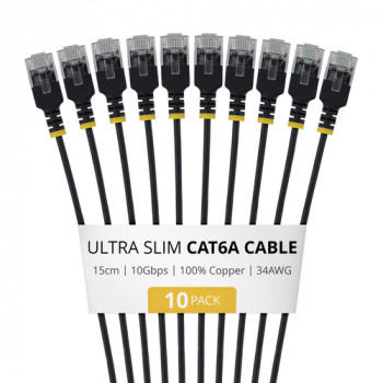 StarTech.com Slim Cat6a U/UTP -verkkokaapeli RJ45, 0,15 m, musta, 10 kpl:n pakkaus