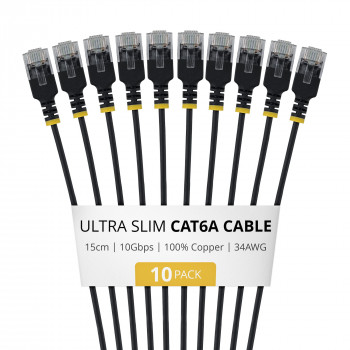 StarTech.com Slim Cat6a U/UTP -verkkokaapeli RJ45, 0,15 m, musta, 10 kpl:n pakkaus