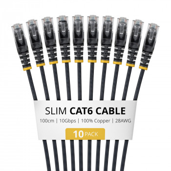 StarTech.com Slim Cat6 U/UTP -verkkokaapeli RJ45, 1 m, musta, 10 kpl:n pakkaus