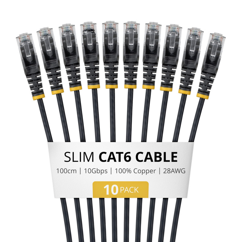 StarTech.com Slim Cat6 U/UTP -verkkokaapeli RJ45, 1 m, musta, 10 kpl:n pakkaus