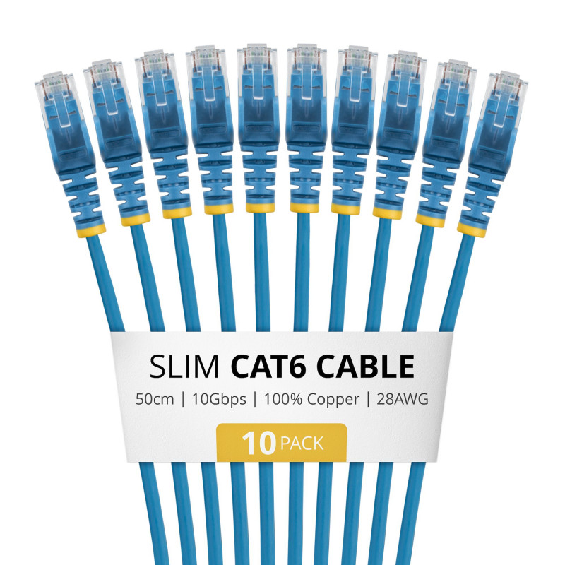 StarTech.com N6PAT50CMBLS10PK ohut Cat6-patch-kaapeli, RJ45, 0,5 m, sininen, 10 kpl:n pakkaus