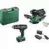 Bosch DIY -sarja UniversalImpact 18V + AdvancedOrbit 18V, 2x 2,0Ah Li-Ion -akku, akkuiskuporakone + akku-epäkeskushiomakone, vihreä (06039D410A)