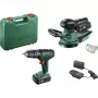 Bosch DIY -sarja UniversalImpact 18V + AdvancedOrbit 18V, 2x 2,0Ah Li-Ion -akku, akkuiskuporakone + akku-epäkeskushiomakone, vihreä (06039D410A)