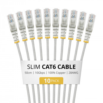 StarTech.com Slim Cat6 U/UTP -verkkokaapeli RJ45, 0,5 m, harmaa, 10 kpl:n pakkaus