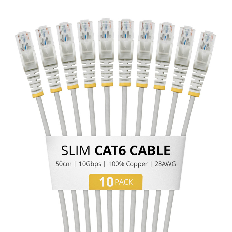 StarTech.com Slim Cat6 U/UTP -verkkokaapeli RJ45, 0,5 m, harmaa, 10 kpl:n pakkaus