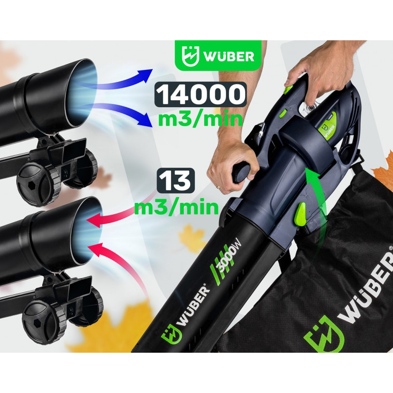 Wuber W43420 sähköinen lehtipuhallin silppurilla, 3000 W, 10:1
